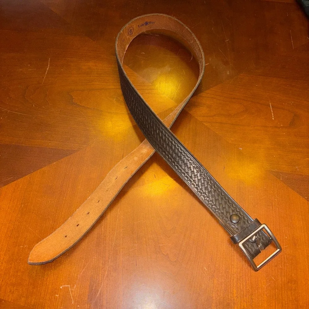 Law Pro | Men's Size 44 |‎ Black Leather | Basket Weave Belt | Crafted USA